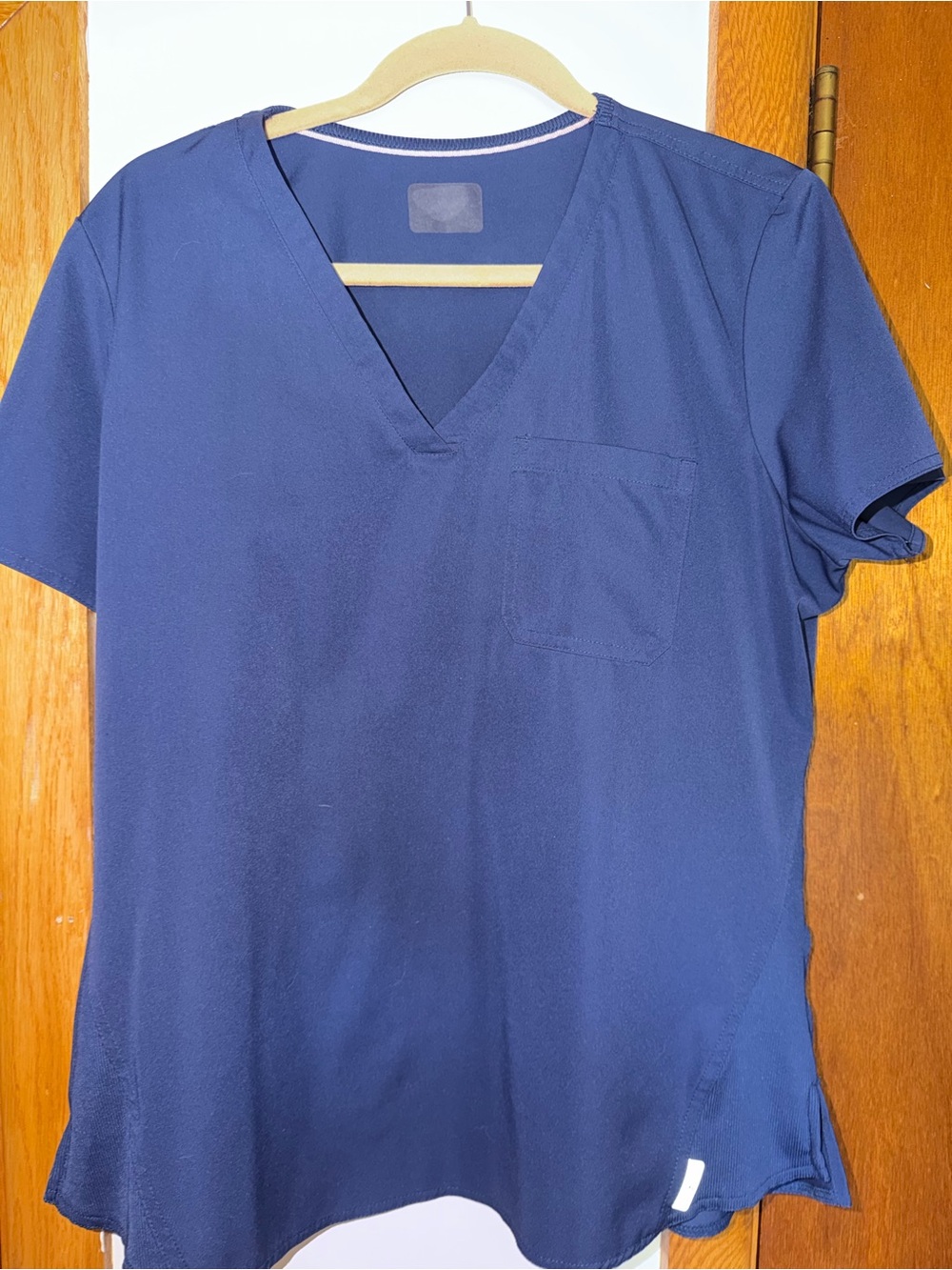 Ava Therese V-Neck Short Sleeve Scrub Top with Chest Pocket - Navy